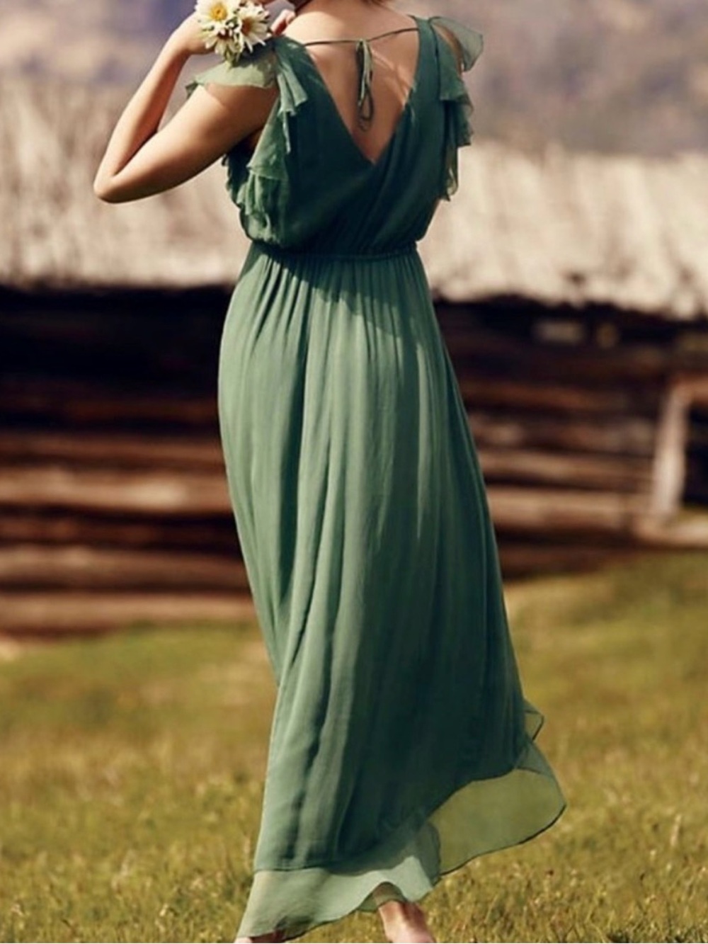 Anthro HD in Paris Green Ruffle Dress